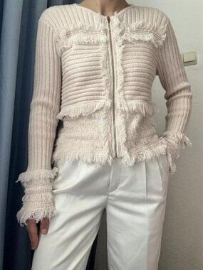 Club Monaco Beige Cotton Blazer Fridge Sweater Cardigan Full Zip  sz XS